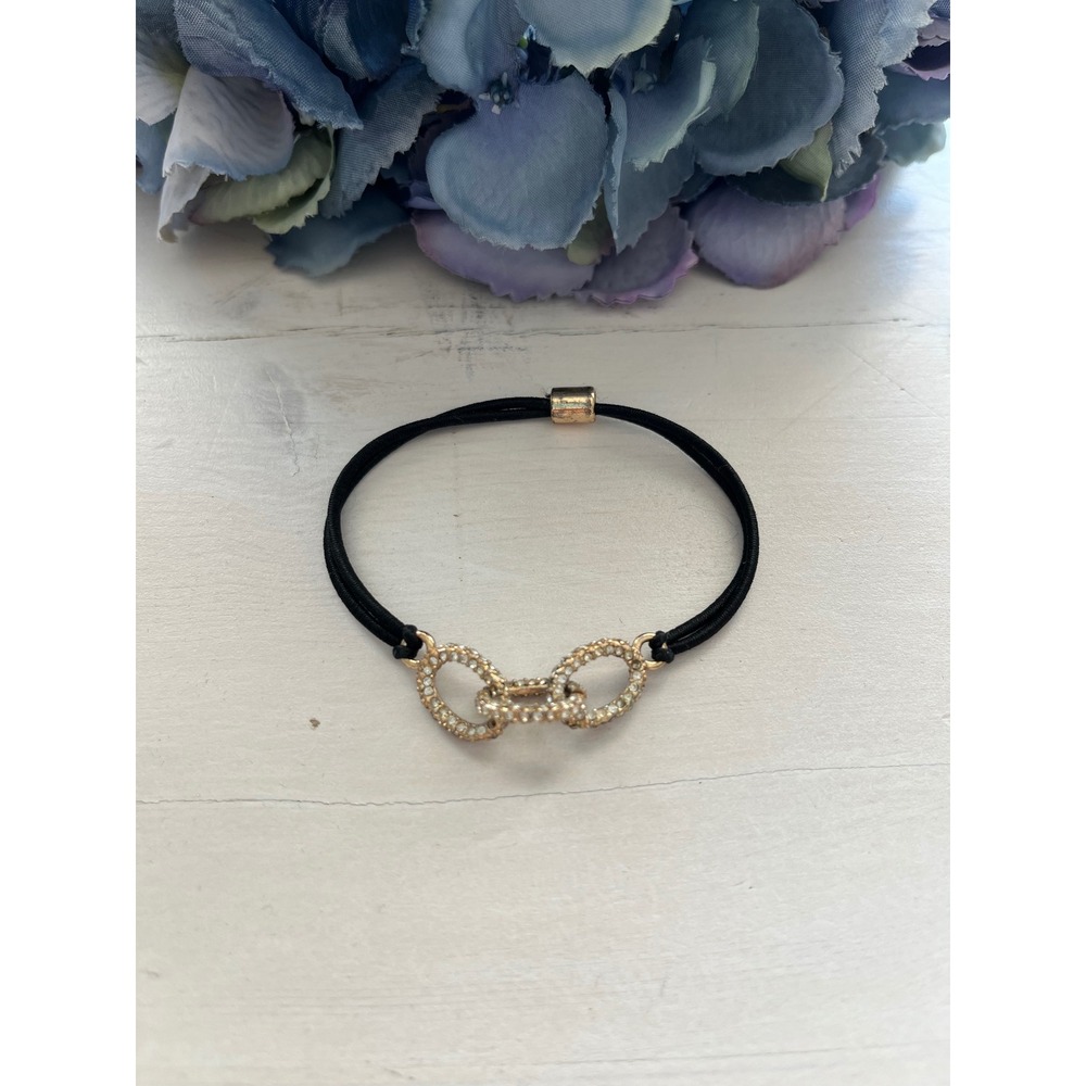 Rhinestone Interlocking Circle Bracelet Black Cord‎